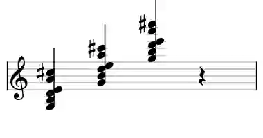 Sheet music of G 69#11 in three octaves